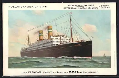 AK Passagierschiff T. S. S. Veendam im Liniendienst zwichen Rotterdam und New York, Holland-America Line