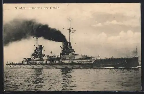 AK Kriegsschiff SMS Friedrich der Grosse gibt Volldampf