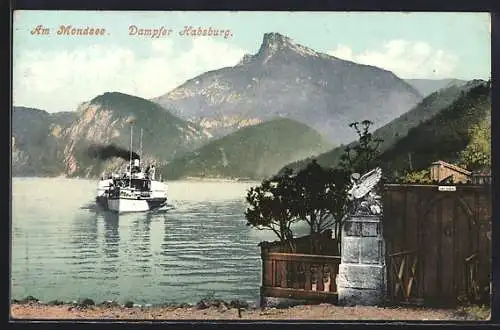 AK Raddampfer Habsburg auf dem Mondsee unterwegs