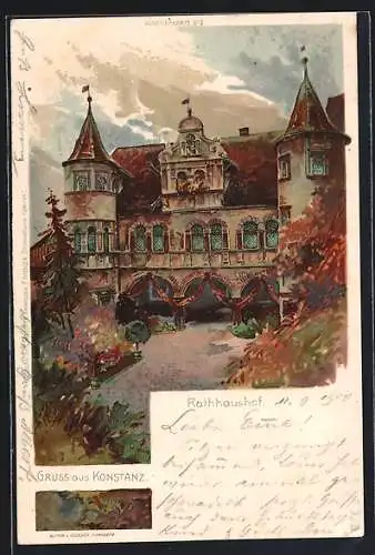 Künstler-AK Konstanz, Rathaushof und Ritter aus Nürnberg