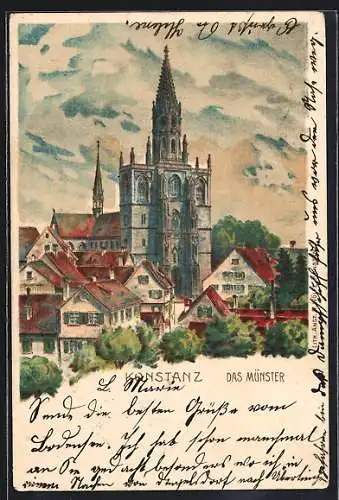 Lithographie Konstanz, Blick auf das Münster