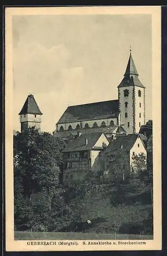 AK Gernsbach /Murgtal, St. Annakirche und Storchenturm