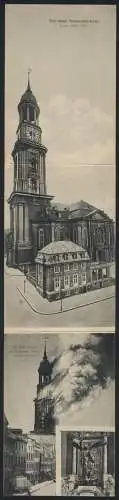 Klapp-AK Hamburg-Neustadt, neue Michaeliskirche, alte Michaeliskirche in Flammen 1906, Erzengel St. Michel am Portal