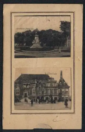 Zugbild-AK Haarlem, Standbeeld Frans Hals, Stadhuis, Uleeschhal, Cathedraal St. Ravo