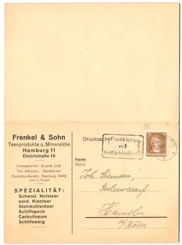 Klapp-AK Alt-Hamburg, Frenkel & Sohn Teerprodukte und Mineralöle, Deichstrasse 19