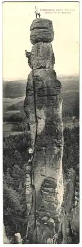 Klapp-AK Bergsteiger auf der Barbarine am Pfaffenstein in der Sächs. Schweiz