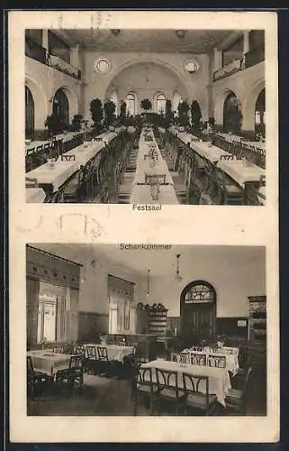 AK Hof a. d. S., Gasthaus Bürgergesellschaft Hof, Festsaal und Schankzimmer