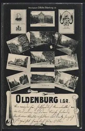 AK Oldenburg i. Gr., Oberrealschule, Roonstrasse und Theaterwall