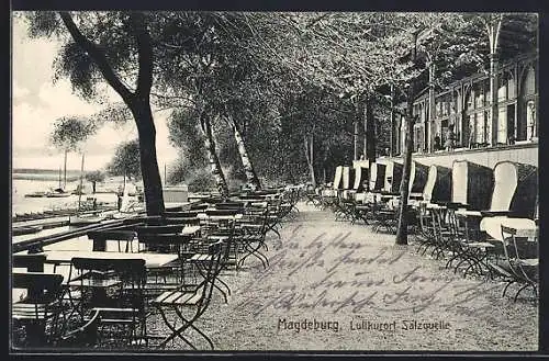 AK Magdeburg, Terrasse des Gasthaus Salzquelle