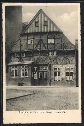 AK Rendsburg, Gasthaus zum Landsknecht, Schleifmühlenstrasse 2, ältestes Haus der Stadt