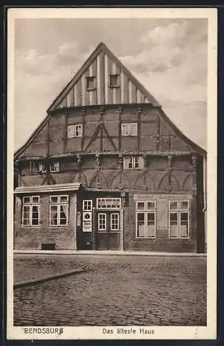 AK Rendsburg, Gasthaus zum Landsknecht, Schleifmühlenstrasse, ältestes Haus der Stadt