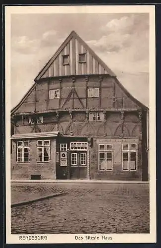 AK Rendsburg, Gasthaus zum Landsknecht, Schleifmühlenstrasse, ältestes Haus