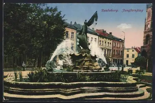 AK Rendsburg, Brunnen, Jungfernstieg Ecke Bahnhofstrasse