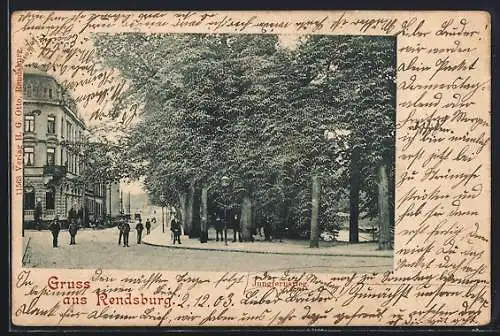 AK Rendsburg, Ecke Strasse Jungfernstieg mit Park