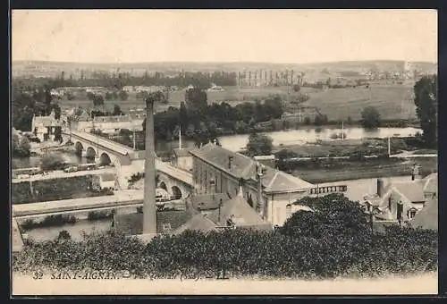 AK Saint-Aignan, Vue du pont et de la rivière dans le paysage rural