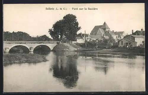 AK Salbris, Pont sur la Sauldre et vue du village