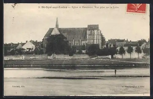 AK St-Dyé-sur-Loire, Église et panorama vue prise sur la Loire