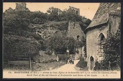 AK Montoire, Abside de l`ancienne Église de St-Oustrille et ruines du Château (Nord)