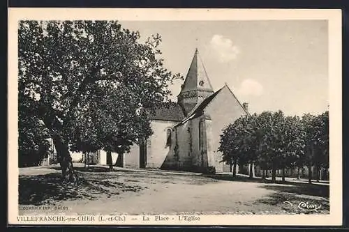 AK Villefranche-sur-Cher, La Place et l`Église