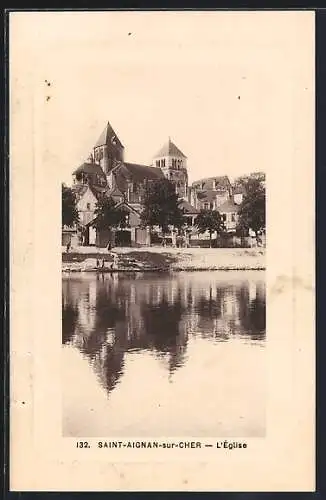 AK Saint-Aignan-sur-Cher, L`église et son reflet dans l`eau