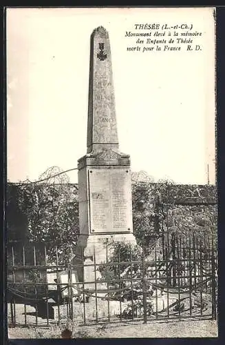 AK Thésée, Monument à la mémoire des enfants morts pour la France