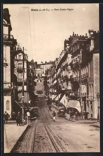 AK Blois, Rue Denis-Papin animée avec passants et commerces