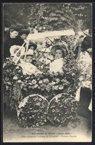 AK Blois, Kermesse de Blois, Voiture Fleurie, Fête enfantine Terrasse de l`Évêché, juin 1908