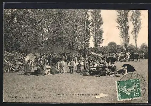 AK Maray, Foire de Maray avec chariots et villageois, 4 septembre 1906