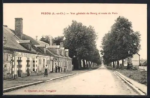 AK Pezou, Vue générale du Bourg et route de Paris