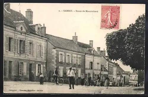 AK Sambin, Route de Montrichard avec passants et cycliste