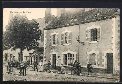 AK Herbault, La Poste avec habitants et carrioles