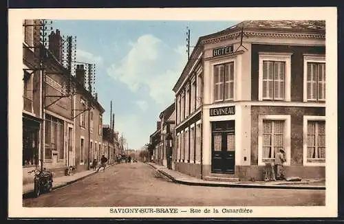 AK Savigny-sur-Braye, Rue de la Canardière avec Hôtel Devineau