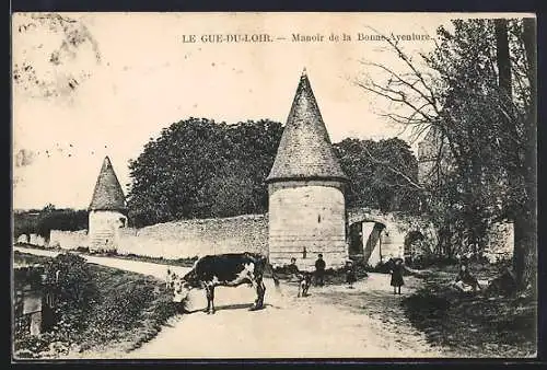 AK Le Gué-du-Loir, Manoir de la Bonne Aventure avec scène rurale et personnages