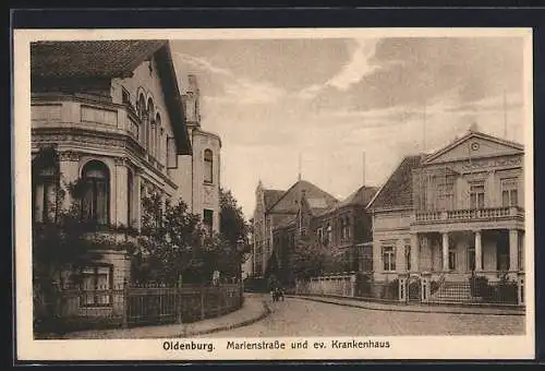 AK Oldenburg / O., Marienstrasse und ev. Krankenhaus