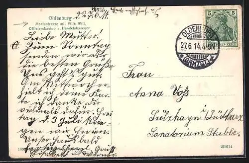 AK Oldenburg / O., Moslestrasse mit Villa Will, Offizierscasino, Handelskammer