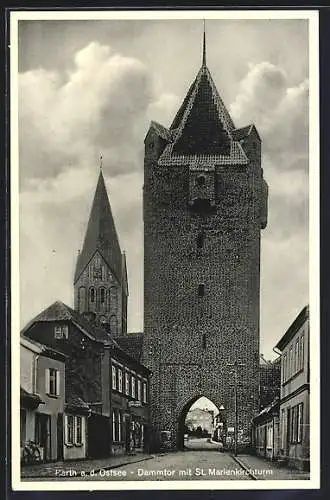 AK Barth, Dammtor mit St. Marienkirchturm