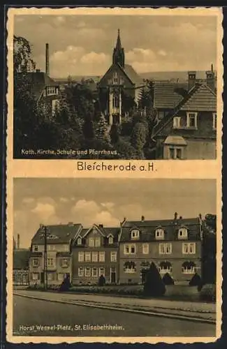 AK Bleicherode, St. Elisabethheim am Platz, Kath. Kirche, Schule und Pfarrhaus