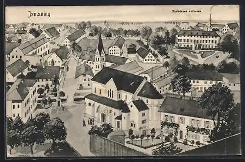 Künstler-AK sign. Hans Pernat: Ismaning, Teilansicht aus der Vogelschau