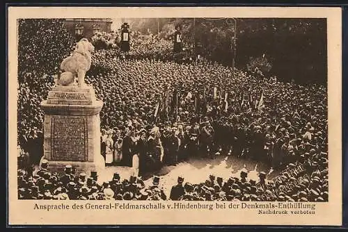 AK Oldenburg / O., Regimentsfest und Denkmalenthüllung der 91er 1921, Ansprache v. Hindenburg