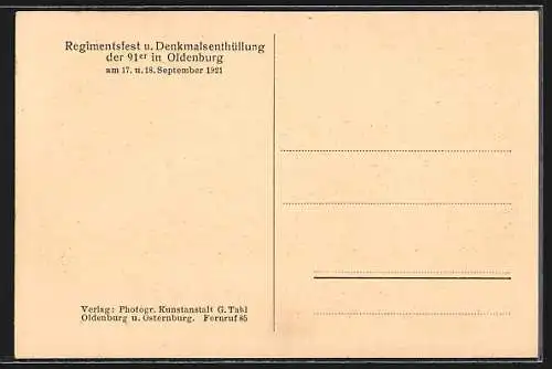 AK Oldenburg / O., Regimentsfest und Denkmalenthüllung der 91er 1921, Ansprache v. Hindenburg