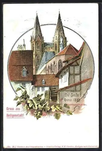 Lithographie Heiligenstadt / Eichsfeld, Liebfrauenkirche von der Ostseite