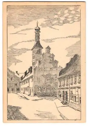 AK-Druckplatte Geiselhöring /Ndby., Rathaus, erbaut 1525, mit Druckplatte, inklusive 7 Drucken