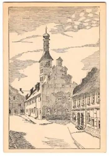 AK-Druckplatte Geiselhöring /Ndby., Rathaus, erbaut 1525, mit Druckplatte, inklusive 7 Drucken