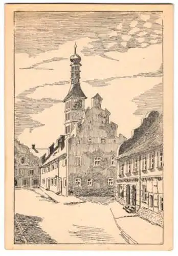 AK-Druckplatte Geiselhöring /Ndby., Rathaus, erbaut 1525, mit Druckplatte, inklusive 7 Drucken