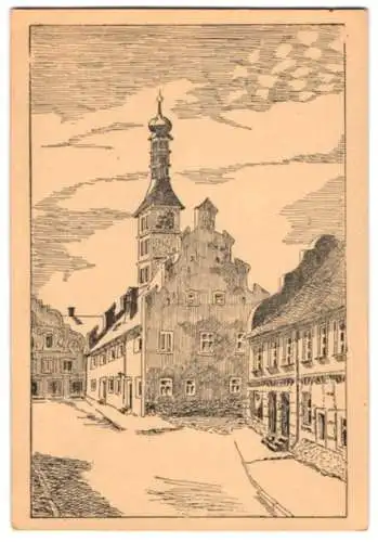 AK-Druckplatte Geiselhöring /Ndby., Rathaus, erbaut 1525, mit Druckplatte, inklusive 7 Drucken