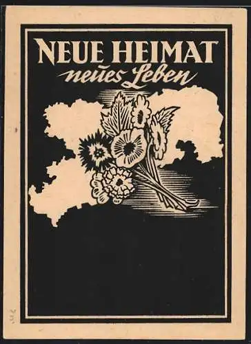 Künstler-AK Dresden, Neue Heimat, neues Leben, Blumen über Karte von Sachsen