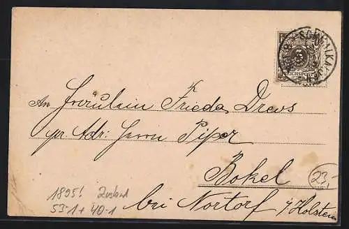 Vorläufer-AK Männer mit riesigen Segelohren, 1895, Neujahrsgruss an Damen
