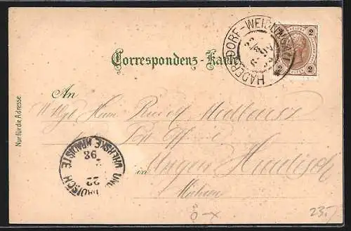 Lithographie Wien, Vorderhainbach, Gasthaus Tiroler Meierei, Michels Handlung