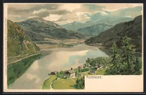 Künstler-Lithographie Edward Theodore Compton: Achensee, Panorama