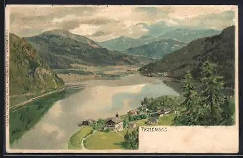 Künstler-Lithographie Edward Theodore Compton: Achensee, Panorama